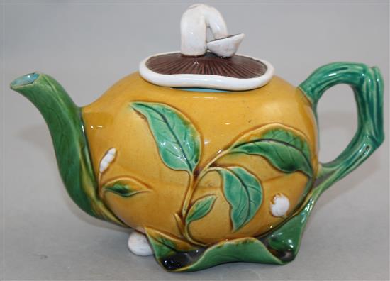 A Minton majolica teapot in the form of a lemon, 17.5cm, some faults